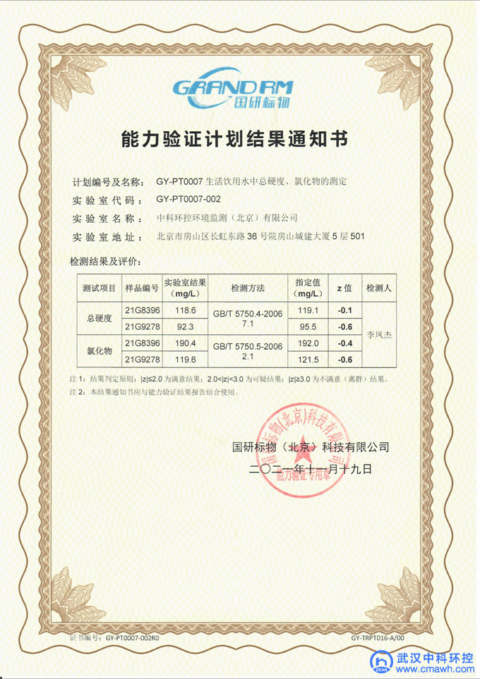 2021年能力验证结果